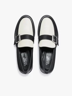Hot Monty Buckle Loafers Black and Off White Leather Women Penny Loafers