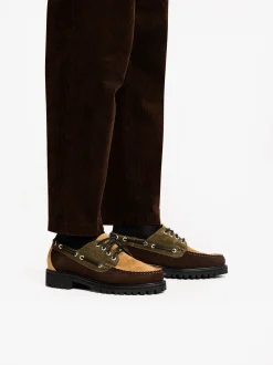 Discount Ranger Camp Moc Dark Brown and Tan Corduroy Boots & Moccasins