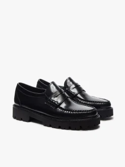 Discount Weejuns Grace Super Lug Penny Loafers Black Leather Women Chunky Loafers