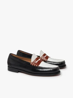 Outlet Weejuns Larson Colour Block Loafers Soft black, white and cognac leather Penny Loafers