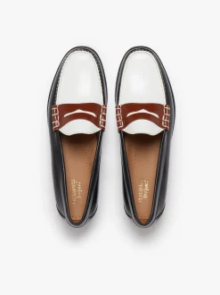 Outlet Weejuns Larson Colour Block Loafers Soft black, white and cognac leather Penny Loafers