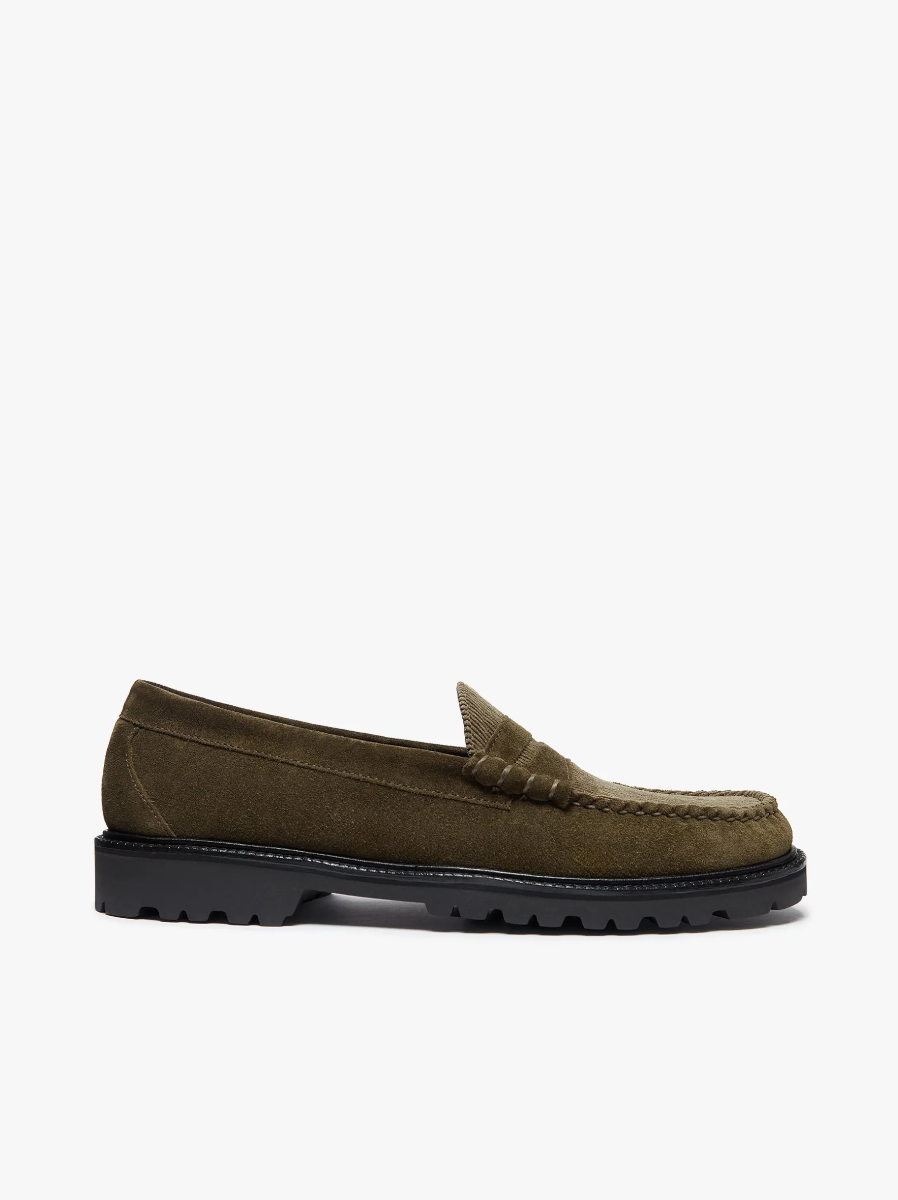 Weejuns Larson Lug Penny Loafers Combat Suede and Olive Corduroy Penny Loafers