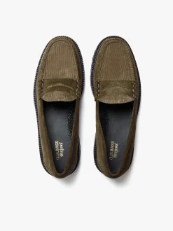 Weejuns Larson Lug Penny Loafers Combat Suede and Olive Corduroy Penny Loafers