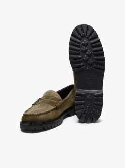 Weejuns Larson Lug Penny Loafers Combat Suede and Olive Corduroy Penny Loafers