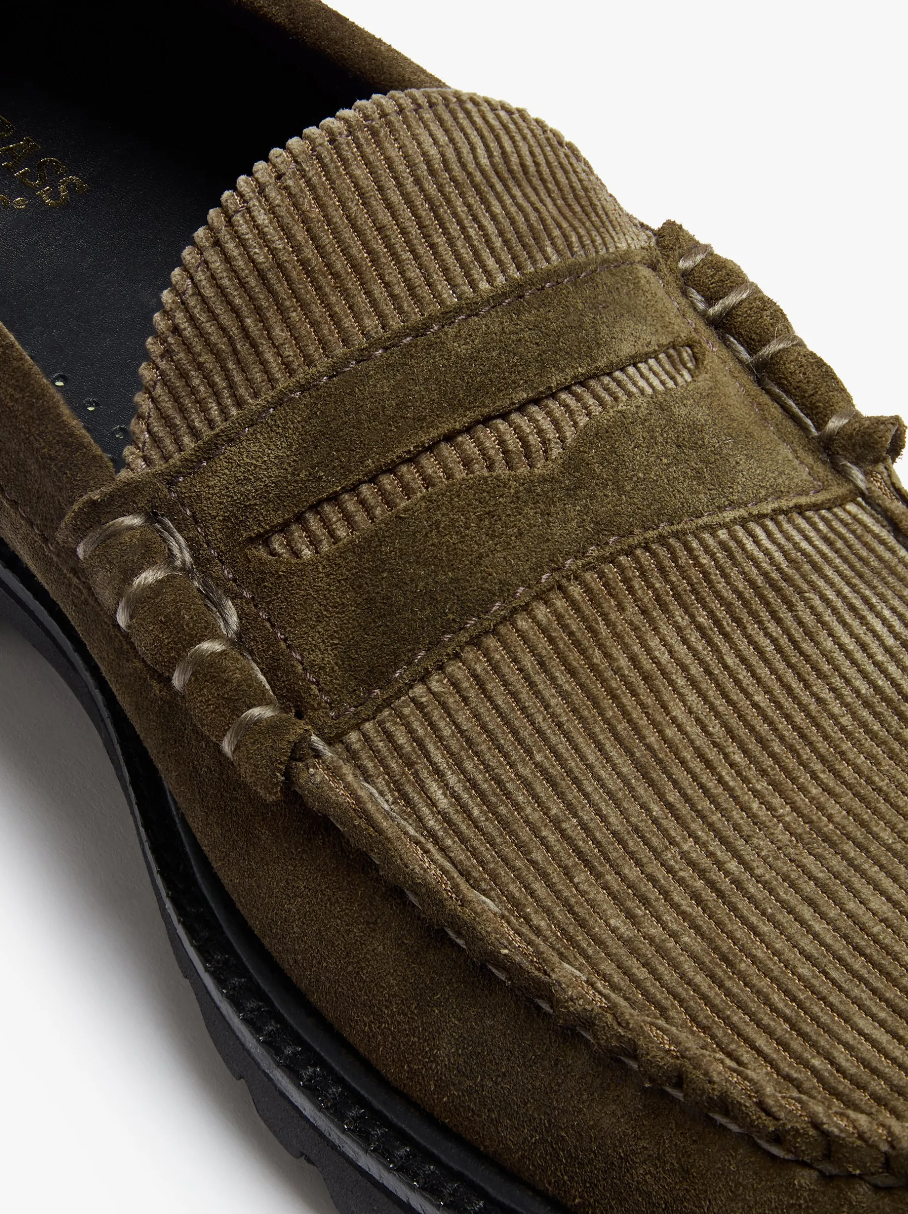 Weejuns Larson Lug Penny Loafers Combat Suede and Olive Corduroy Penny Loafers