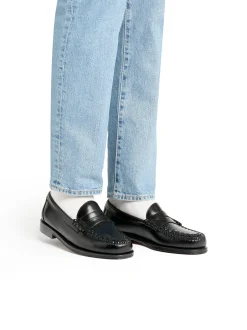 Discount Weejuns Larson Weave Loafers Black Leather Penny Loafers