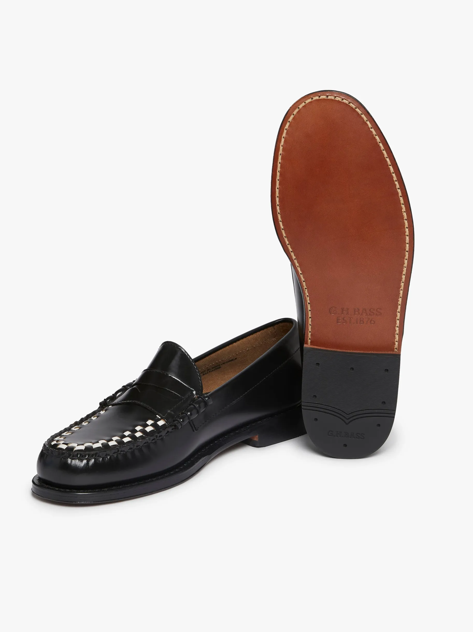 Weejuns Larson Weave Loafers Black & White Leather Penny Loafers