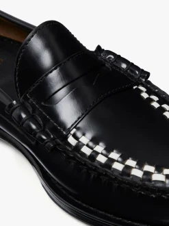 Weejuns Larson Weave Loafers Black & White Leather Penny Loafers