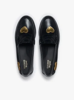 Best Weejuns Penny Love Loafers Black Leather Women Penny Loafers