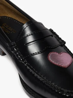 Discount Weejuns Penny Love Loafers Black & Pink Leather Women Penny Love