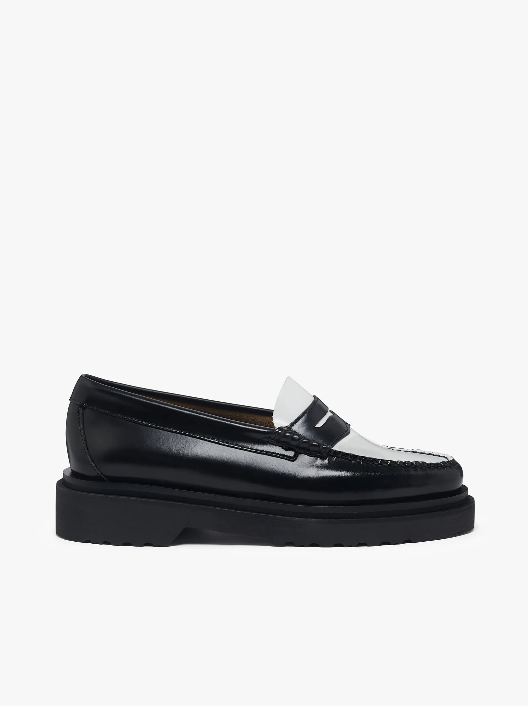 Online Weejuns Step Penny Loafers Black & White Leather Women Penny Loafers