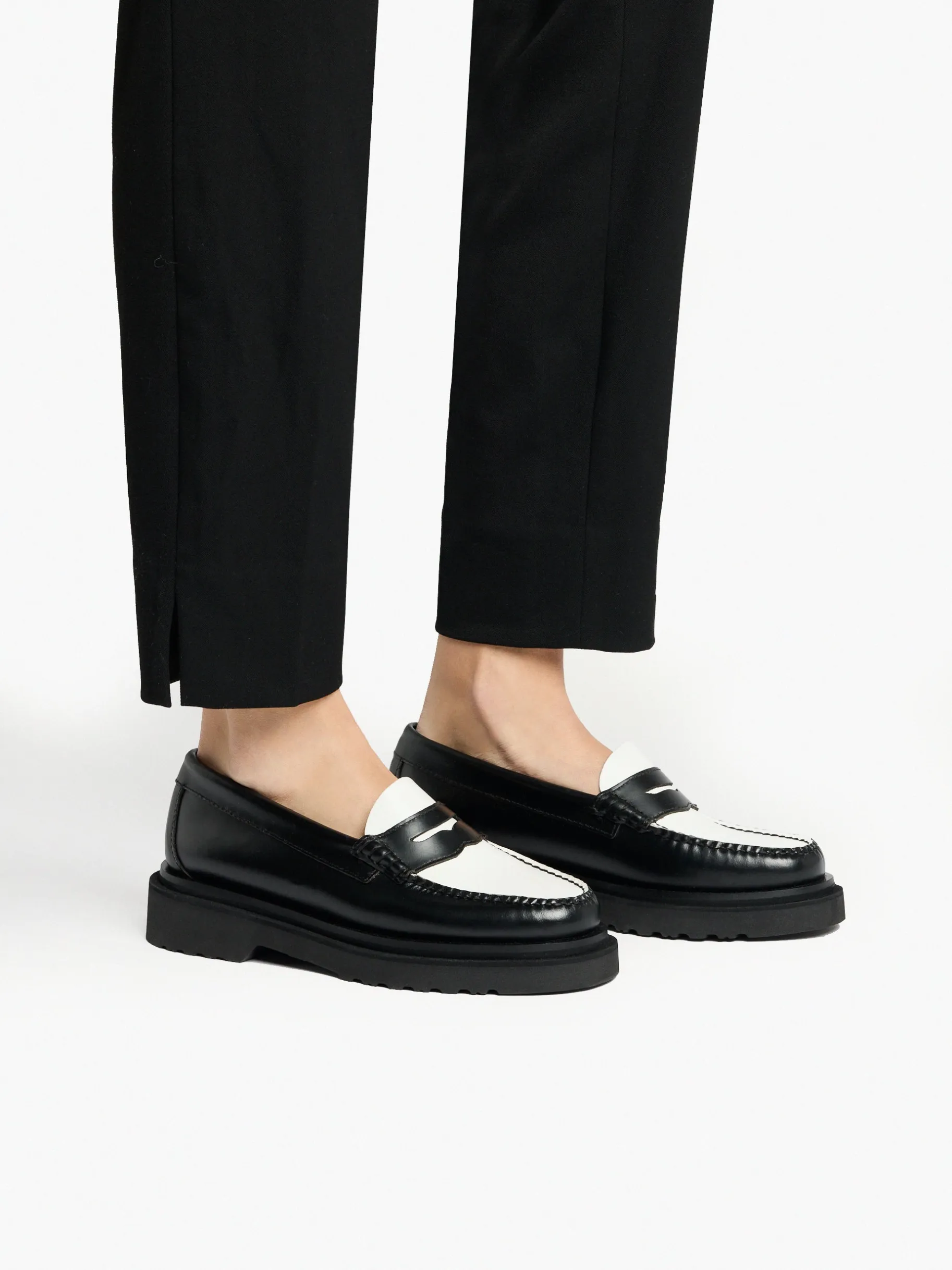 Online Weejuns Step Penny Loafers Black & White Leather Women Penny Loafers