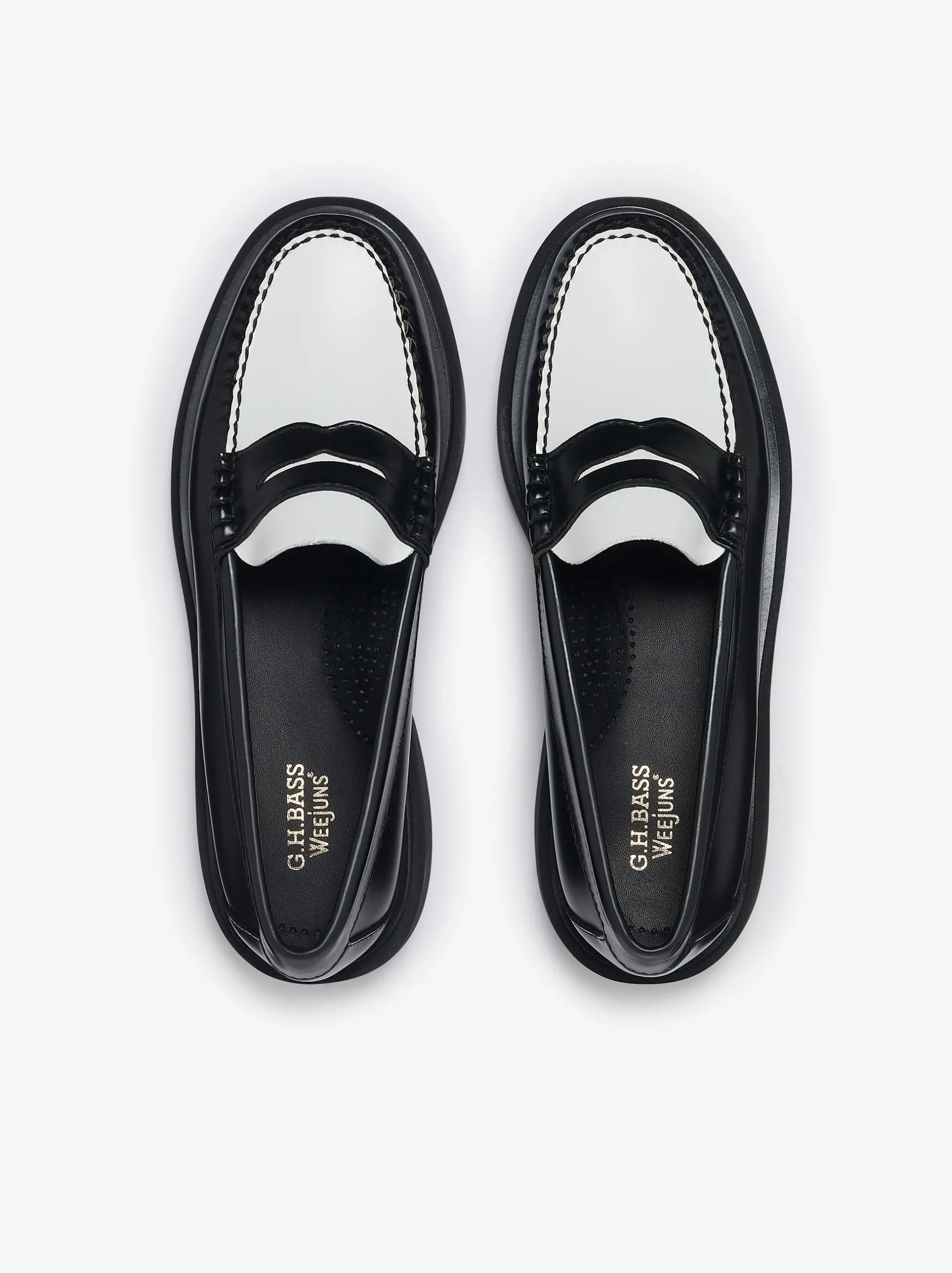 Online Weejuns Step Penny Loafers Black & White Leather Women Penny Loafers