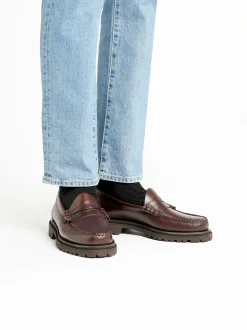 New Weejuns Step-Lug Larson Penny Loafers Chocolate Pull Up Leather Penny Loafers