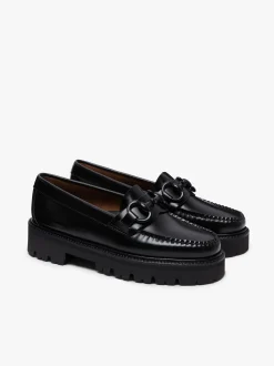 Best Weejuns Super Lug Lianna Super Bit Loafers Black Leather Women Penny Loafers