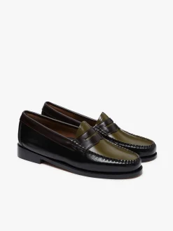 New Weejuns Tricolour Penny Loafers Black, Chocolate & Green Leather Women Penny Loafers