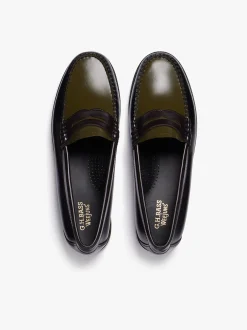 New Weejuns Tricolour Penny Loafers Black, Chocolate & Green Leather Women Penny Loafers