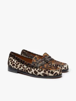 Online Whitney Leopard Penny Loafers Dark Tan Leather with Leopard Print Women Penny Loafers