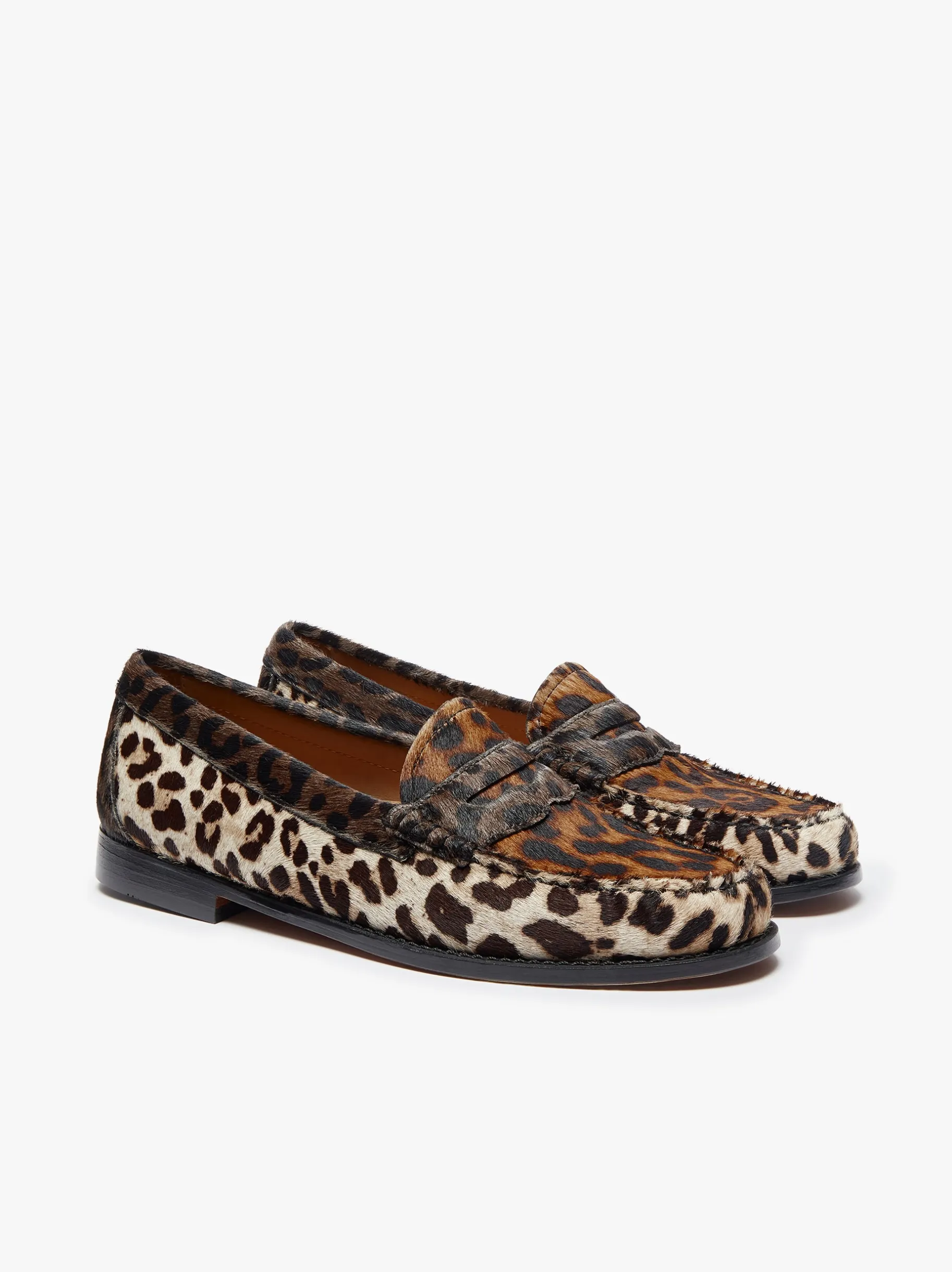 Online Whitney Leopard Penny Loafers Dark Tan Leather with Leopard Print Women Penny Loafers