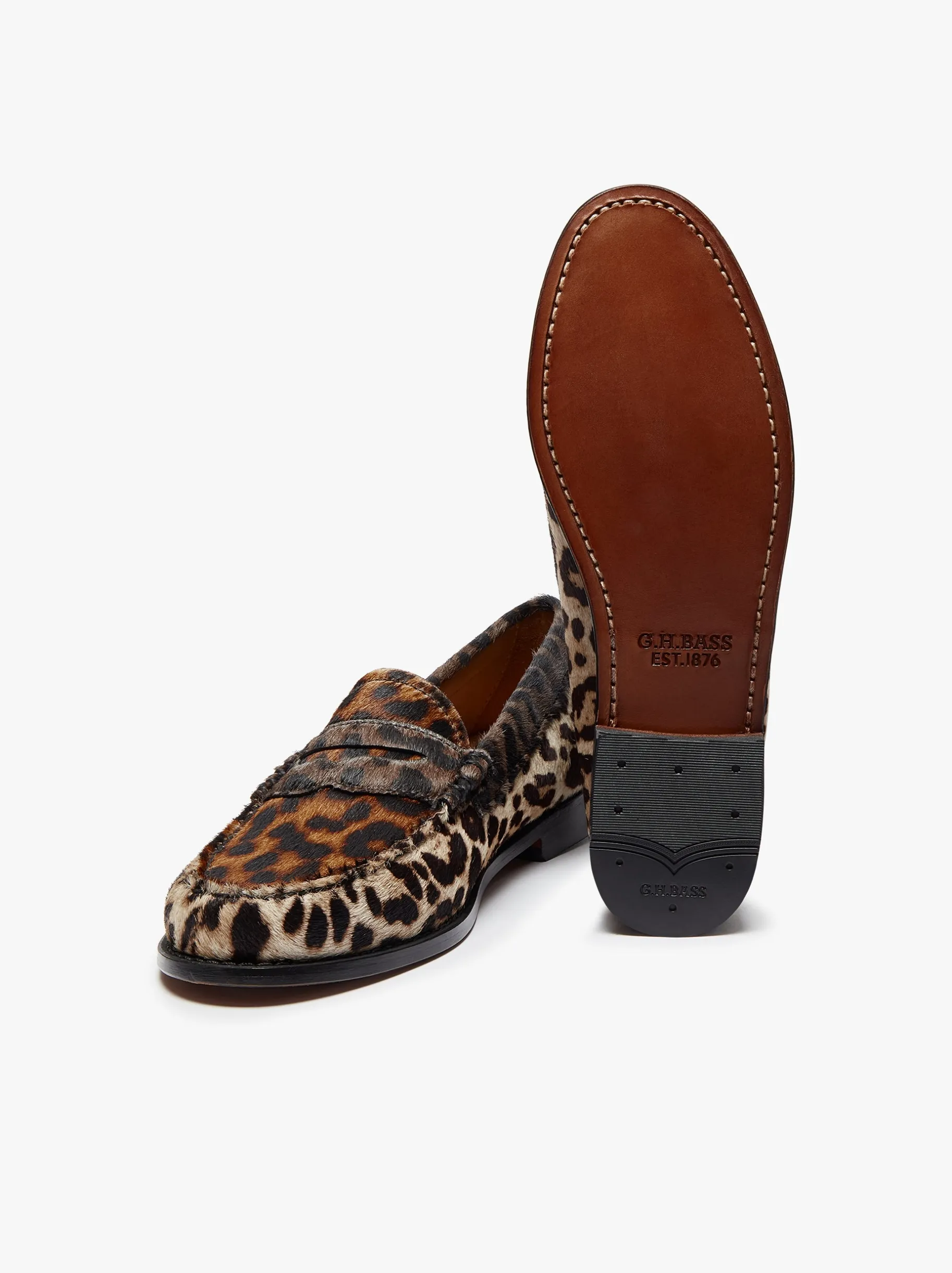 Online Whitney Leopard Penny Loafers Dark Tan Leather with Leopard Print Women Penny Loafers