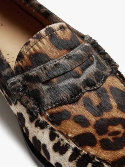 Online Whitney Leopard Penny Loafers Dark Tan Leather with Leopard Print Women Penny Loafers